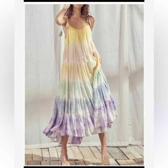 Storia Sea Breezy Tie Dye Maxi Dress With  Adjustable Tie Tassles Sz M - Picture 4 of 4